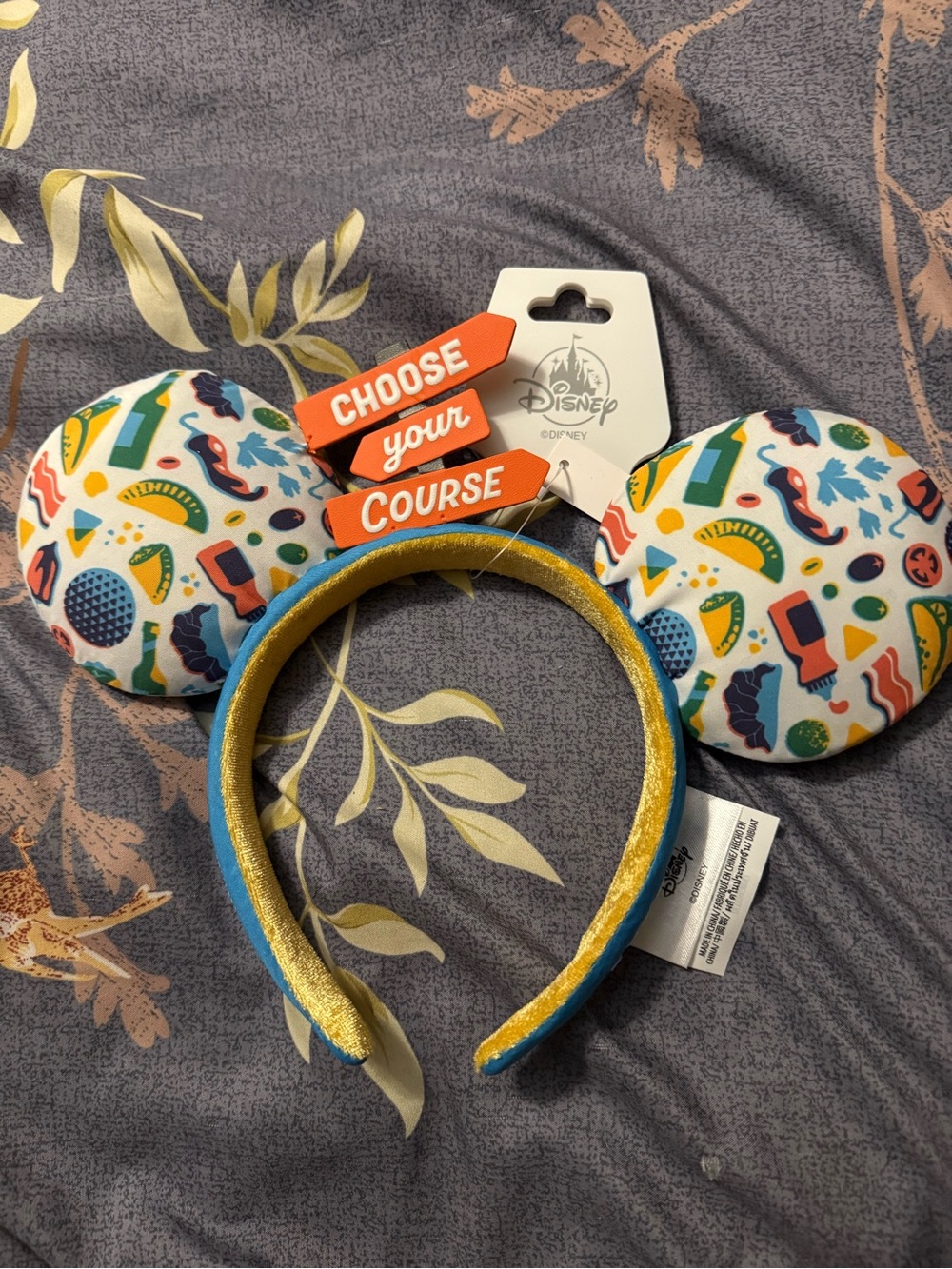 Disney Kids Multicolor Patterned Mouse Ears Headband with Blue & Gold Band